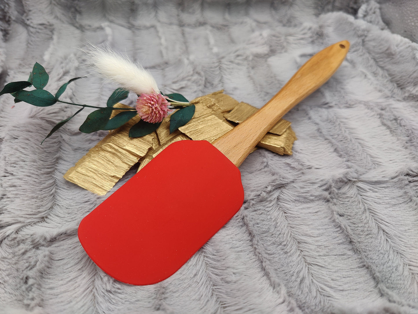 Silikonspatel personalisiert rot Schneeflocken Weihnachten Teigschaber backen, kochen ca. 25 cm lang mit Wunschgravur Geschenk