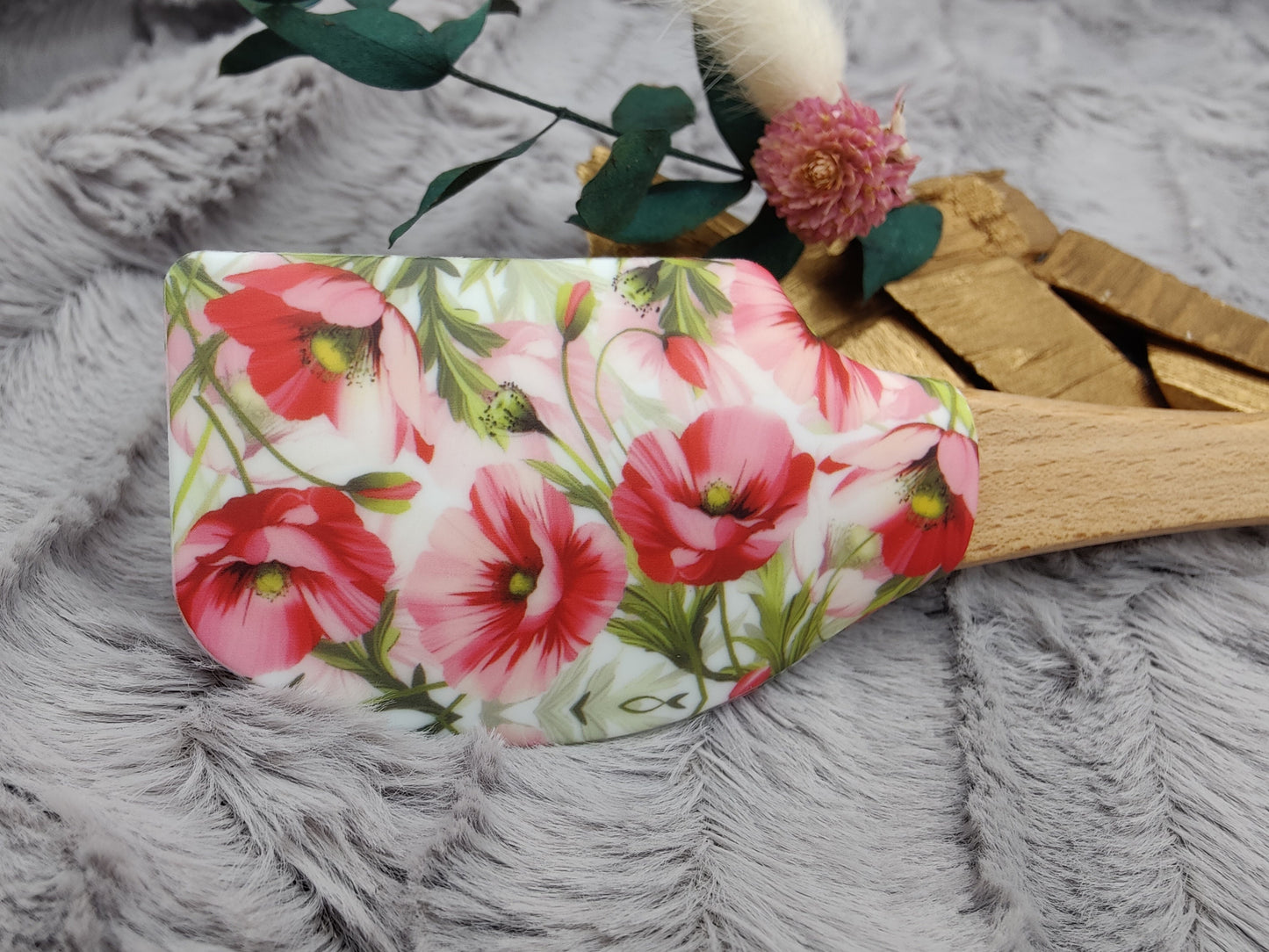 Teigschaber Silikonspatel personalisiert Blumen floral  backen, kochen ca. 25 cm lang mit Wunschgravur personalisiert Geschenk