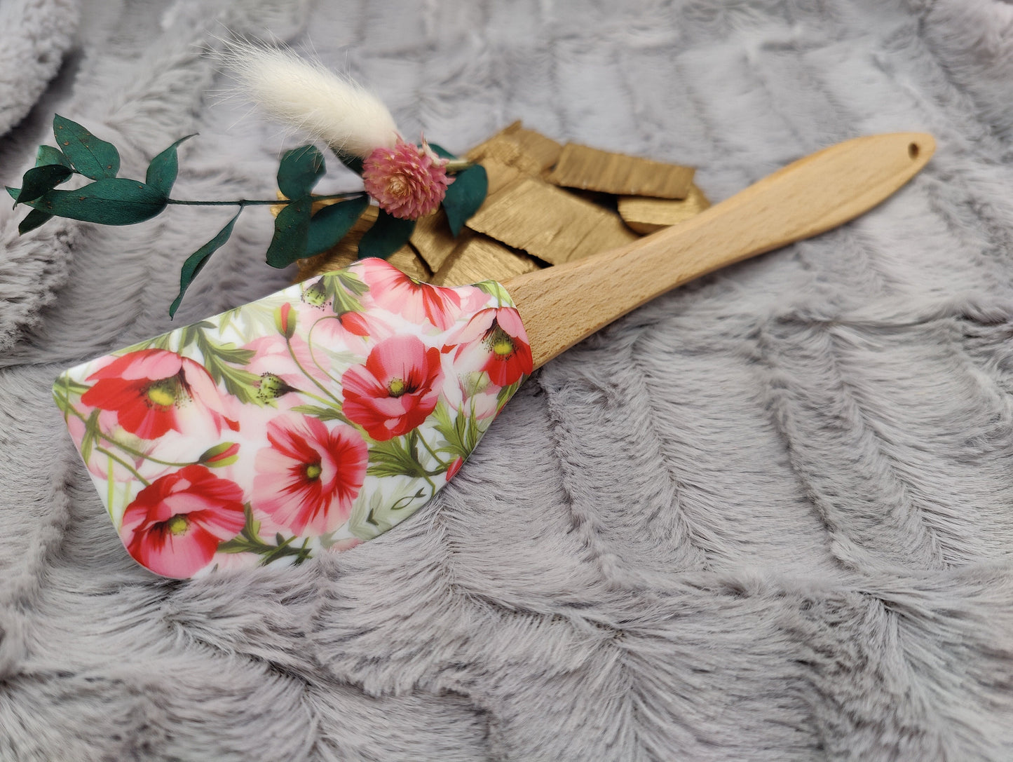 Teigschaber Silikonspatel personalisiert Blumen floral  backen, kochen ca. 25 cm lang mit Wunschgravur personalisiert Geschenk