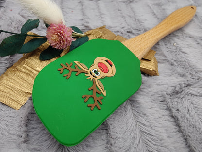 Silikonspatel personalisiert grün 3D Elch Weihnachten Teigschaber backen, kochen ca. 25 cm lang mit Wunschgravur Geschenk