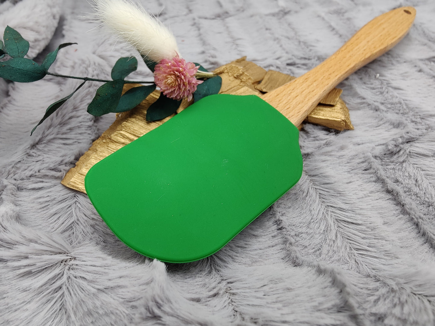 Silikonspatel personalisiert grün 3D Elch Weihnachten Teigschaber backen, kochen ca. 25 cm lang mit Wunschgravur Geschenk