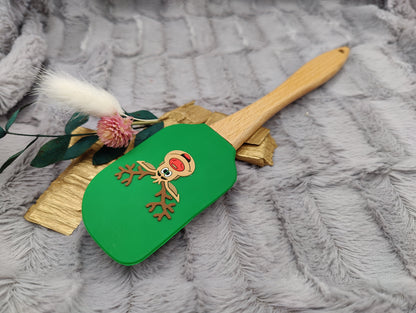 Silikonspatel personalisiert grün 3D Elch Weihnachten Teigschaber backen, kochen ca. 25 cm lang mit Wunschgravur Geschenk