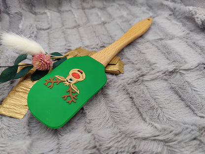 Silikonspatel personalisiert grün 3D Elch Weihnachten Teigschaber backen, kochen ca. 25 cm lang mit Wunschgravur Geschenk