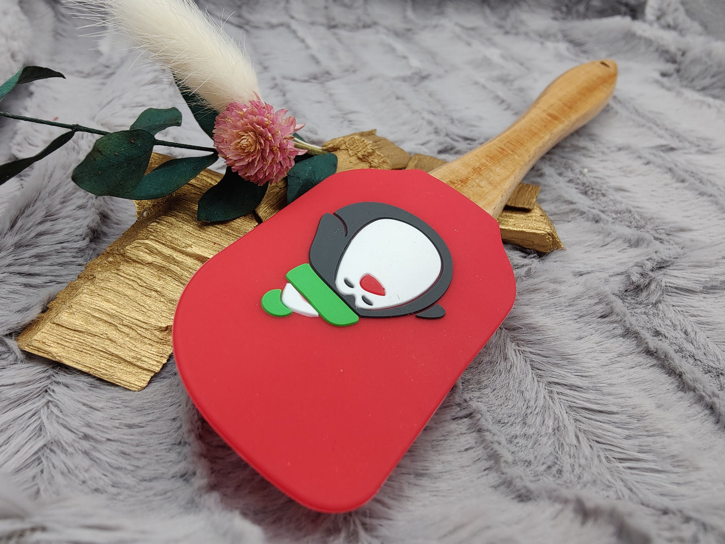 Silikonspatel personalisiert rot 3D Pinguin Weihnachten Teigschaber backen, kochen ca. 25 cm lang mit Wunschgravur Geschenk