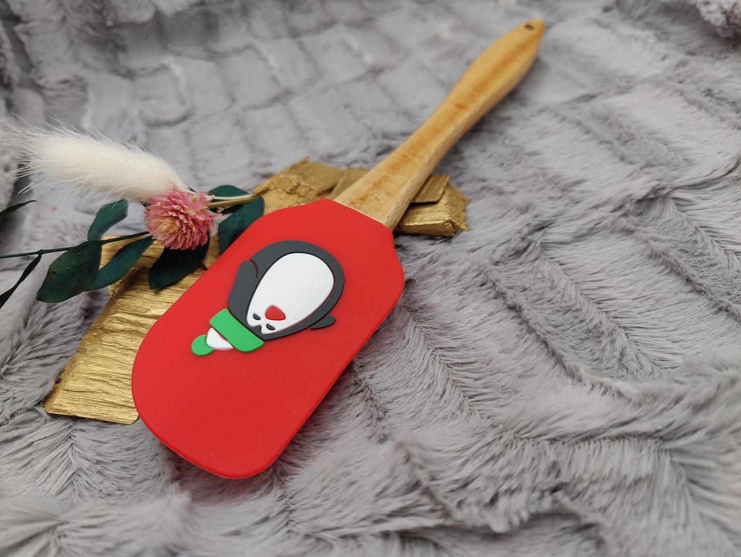 Silikonspatel personalisiert rot 3D Pinguin Weihnachten Teigschaber backen, kochen ca. 25 cm lang mit Wunschgravur Geschenk