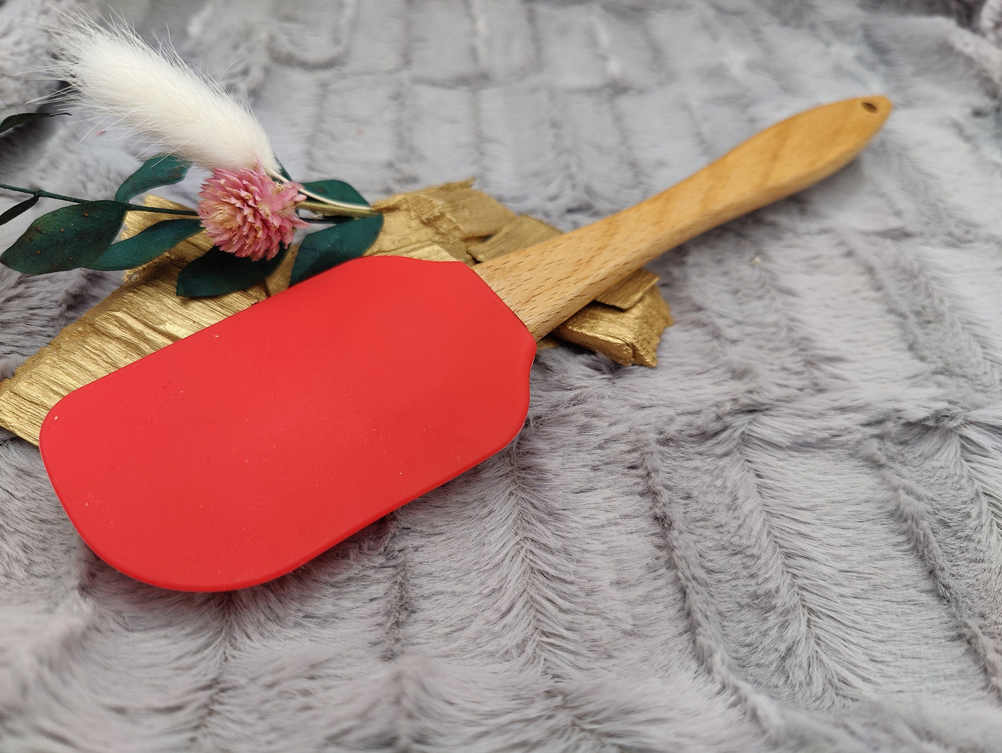 Silikonspatel personalisiert rot 3D Christbaum Weihnachten Teigschaber backen, kochen ca. 25 cm lang mit Wunschgravur Geschenk