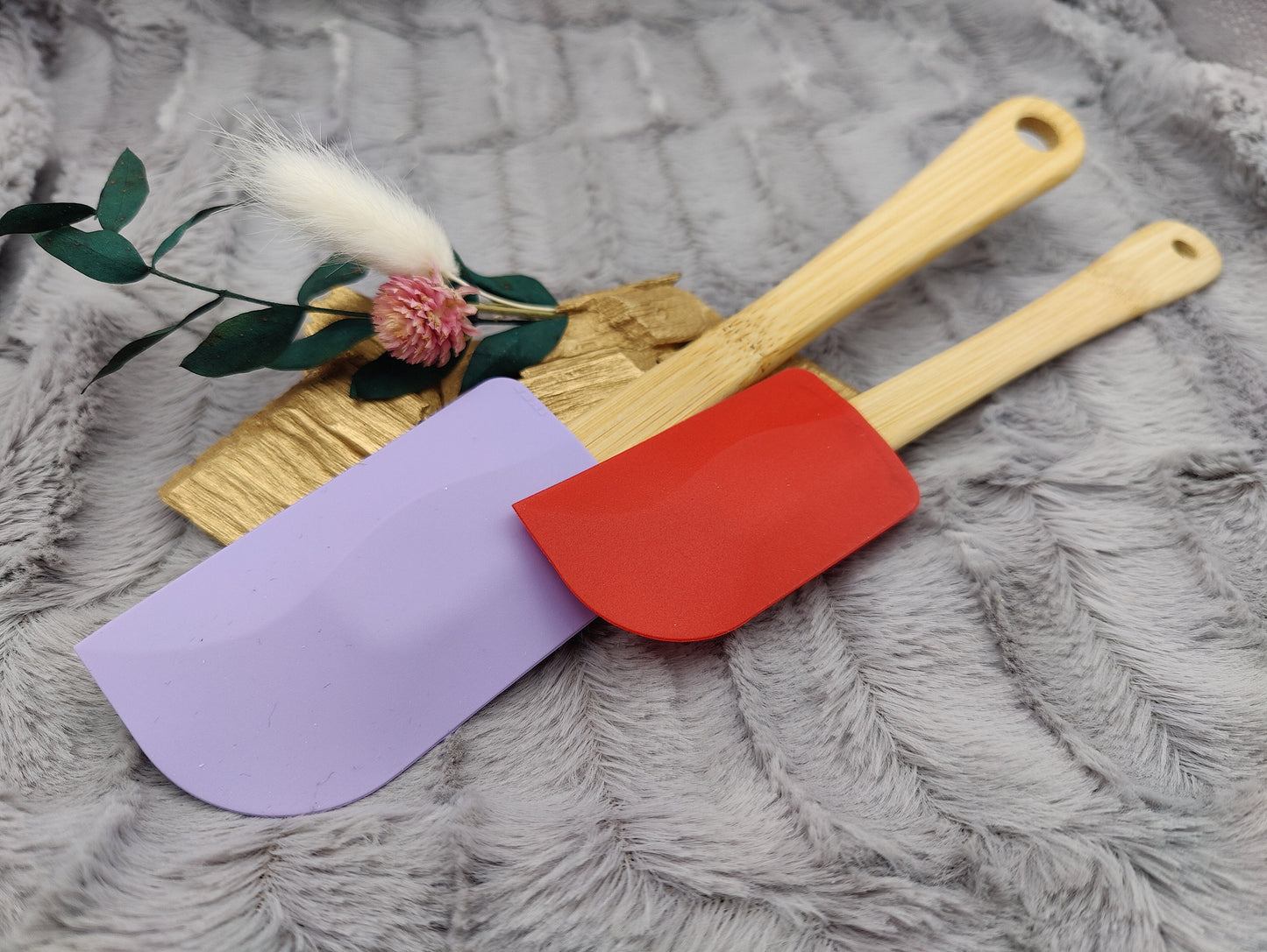Teigschaber Silikonspatel personalisiert 2er Set lila und rot backen, kochen ca. 25 cm lang mit Wunschgravur Geschenk