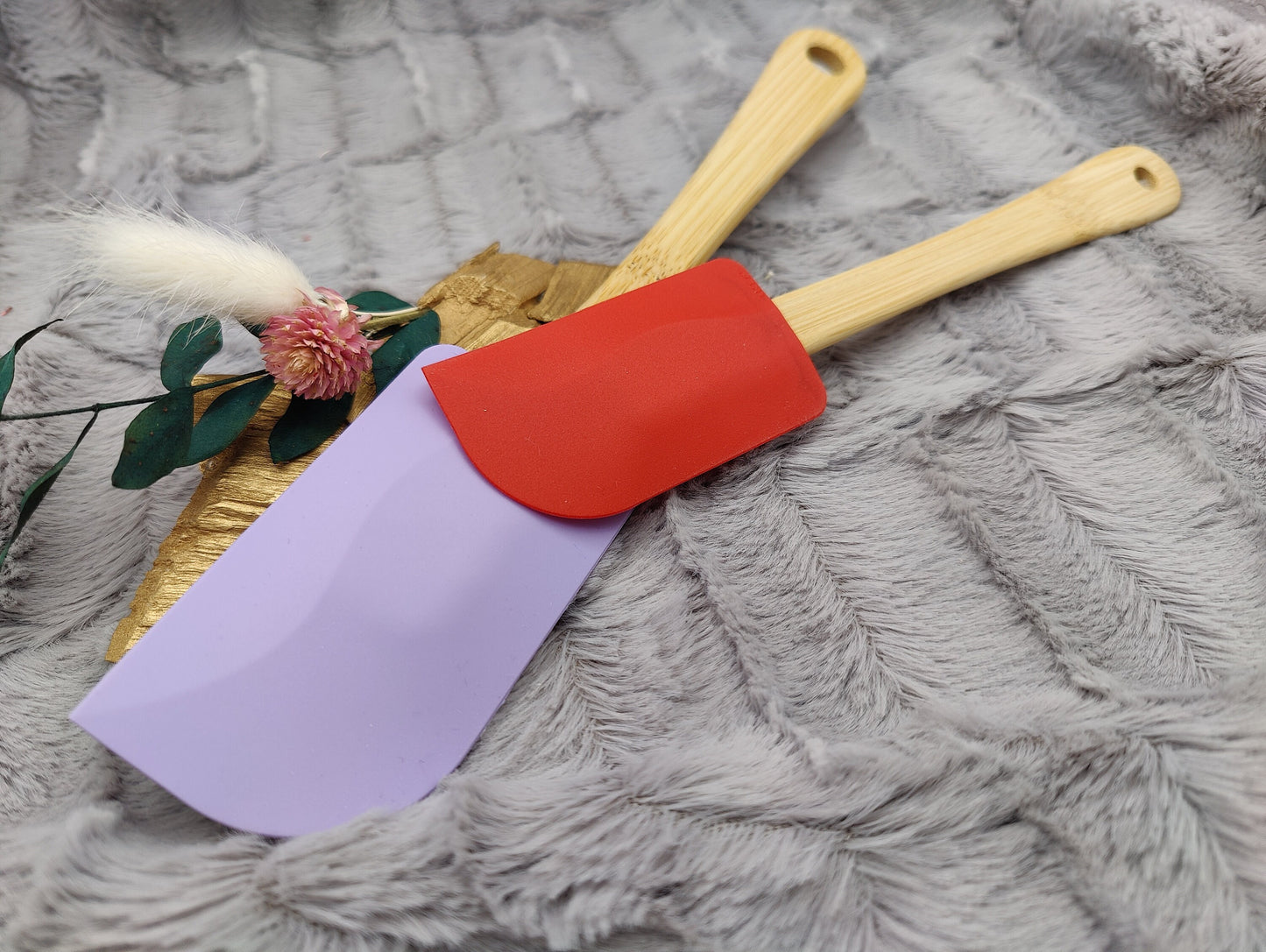 Teigschaber Silikonspatel personalisiert 2er Set lila und rot backen, kochen ca. 25 cm lang mit Wunschgravur Geschenk