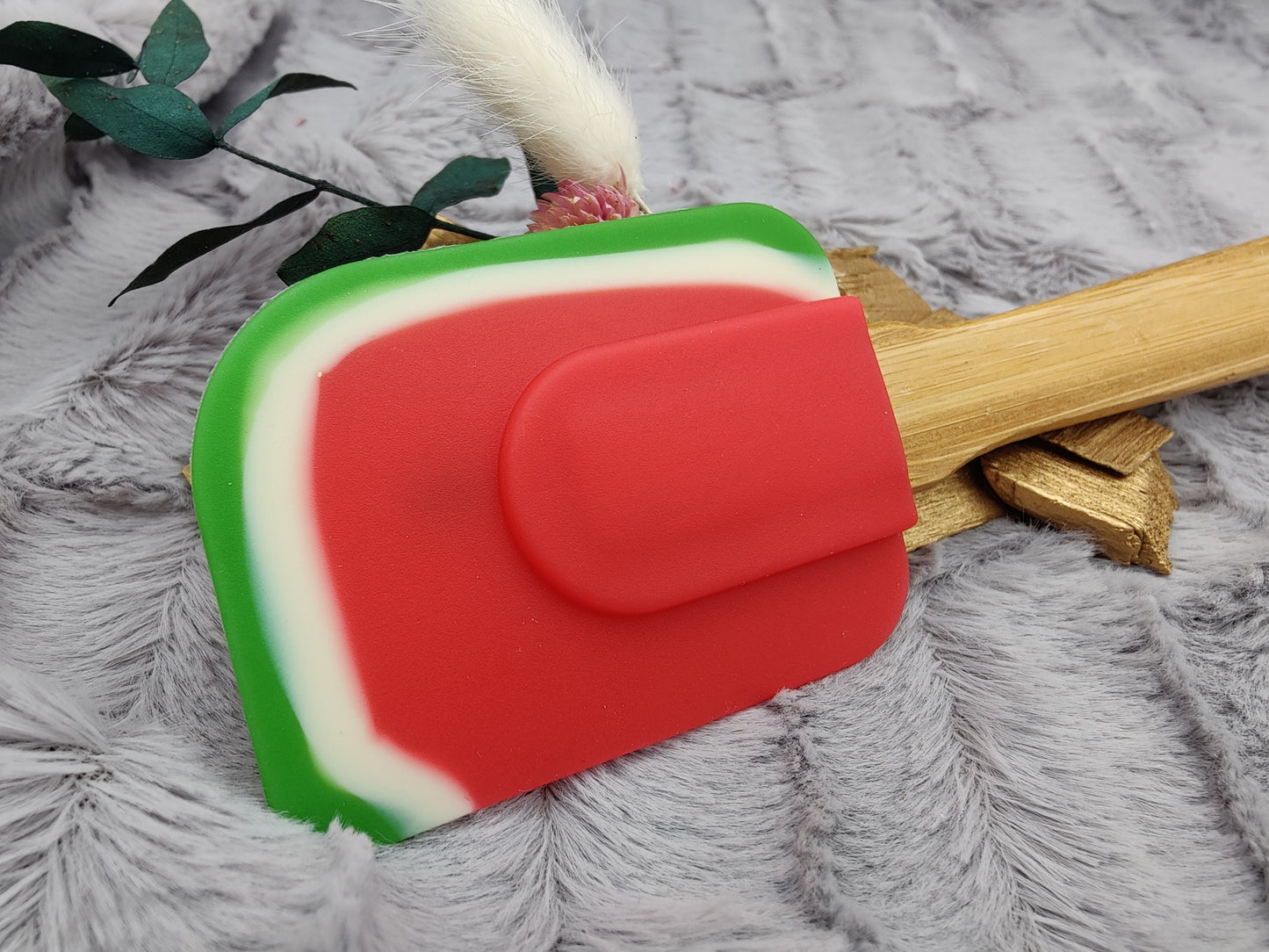 Teigschaber Silikonspatel personalisiert Wassermelone Melone Bambus  backen, kochen ca. 25 cm lang mit Wunschgravur Geschenk