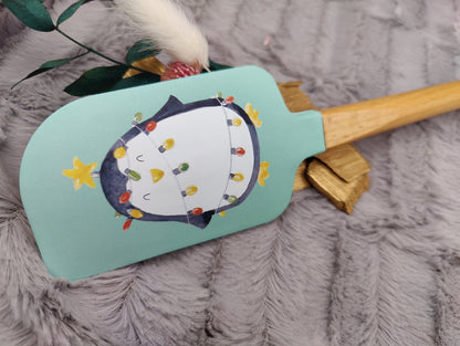 Teigschaber Silikonspatel XXXL personalisiert mint Pinguin  backen kochen ca. 32 cm lang mit Wunschgravur Geschenk Küchenhelfer