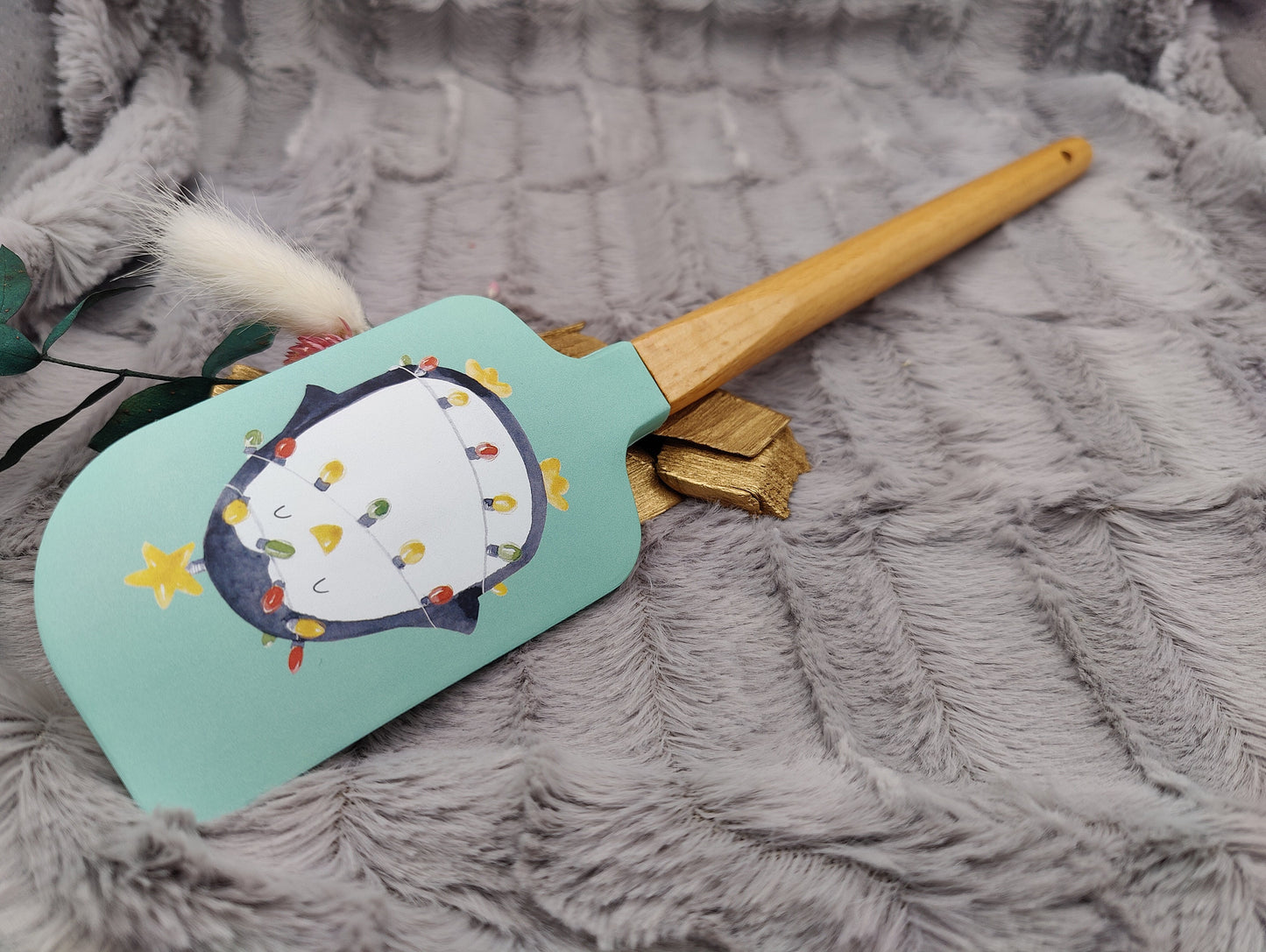 Teigschaber Silikonspatel XXXL personalisiert mint Pinguin  backen kochen ca. 32 cm lang mit Wunschgravur Geschenk Küchenhelfer