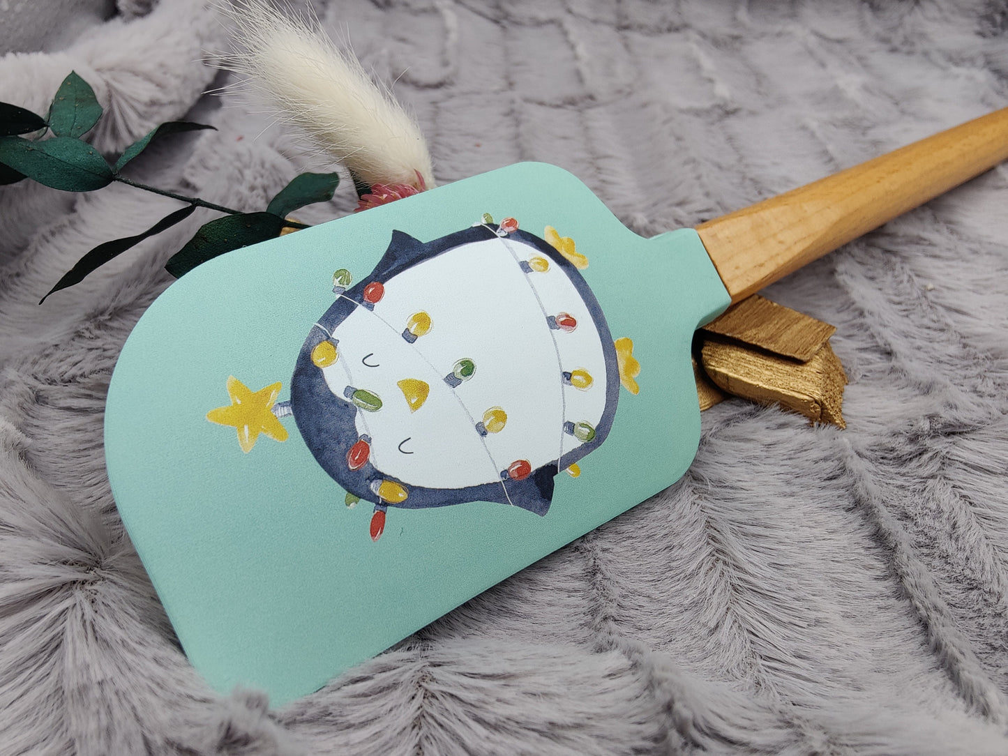 Teigschaber Silikonspatel XXXL personalisiert mint Pinguin  backen kochen ca. 32 cm lang mit Wunschgravur Geschenk Küchenhelfer