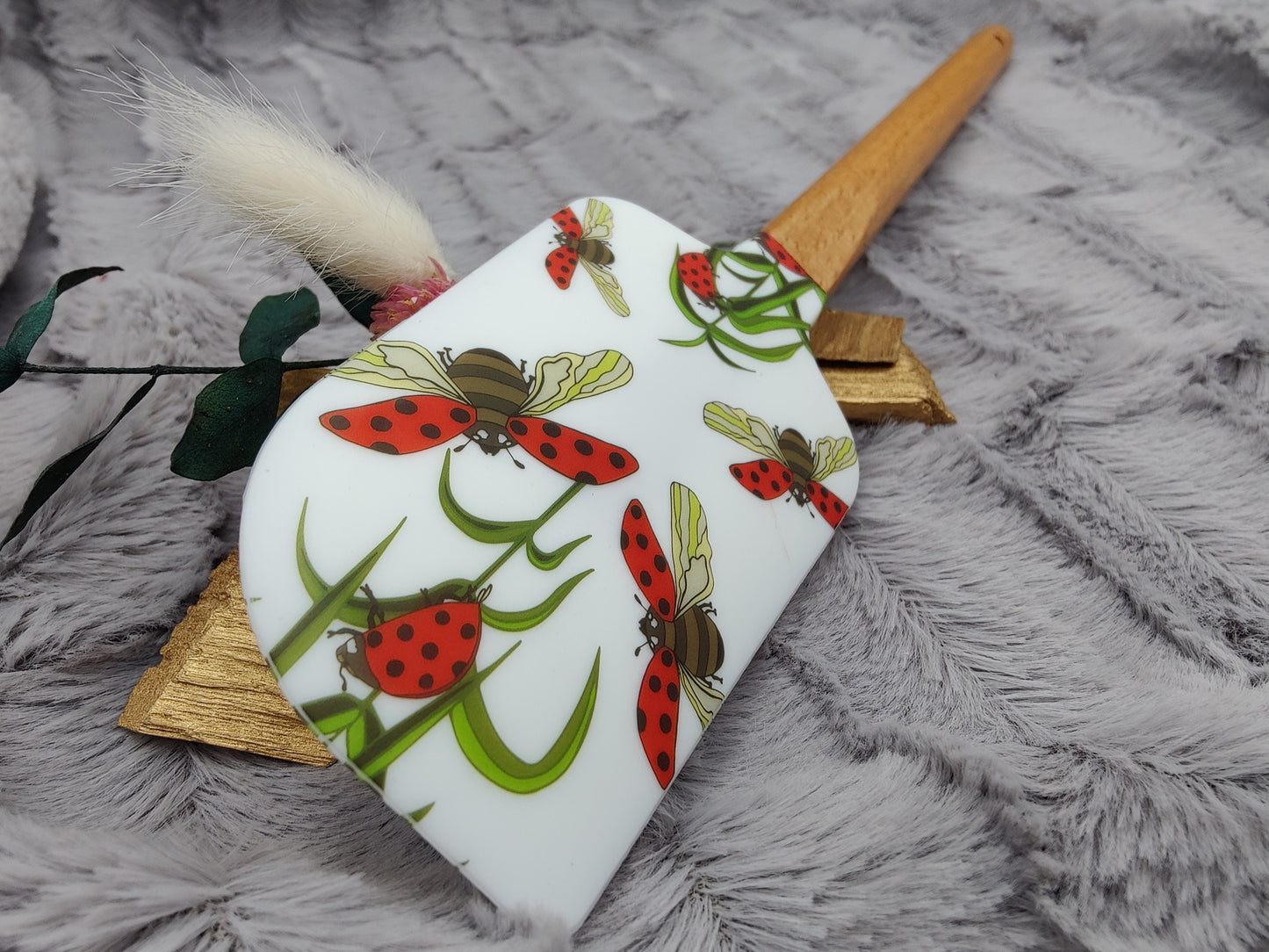 Teigschaber Silikonspatel XXXL personalisiert Marienkäfer backen kochen ca. 31 cm lang mit Wunschgravur Geschenk Küchenhelfer