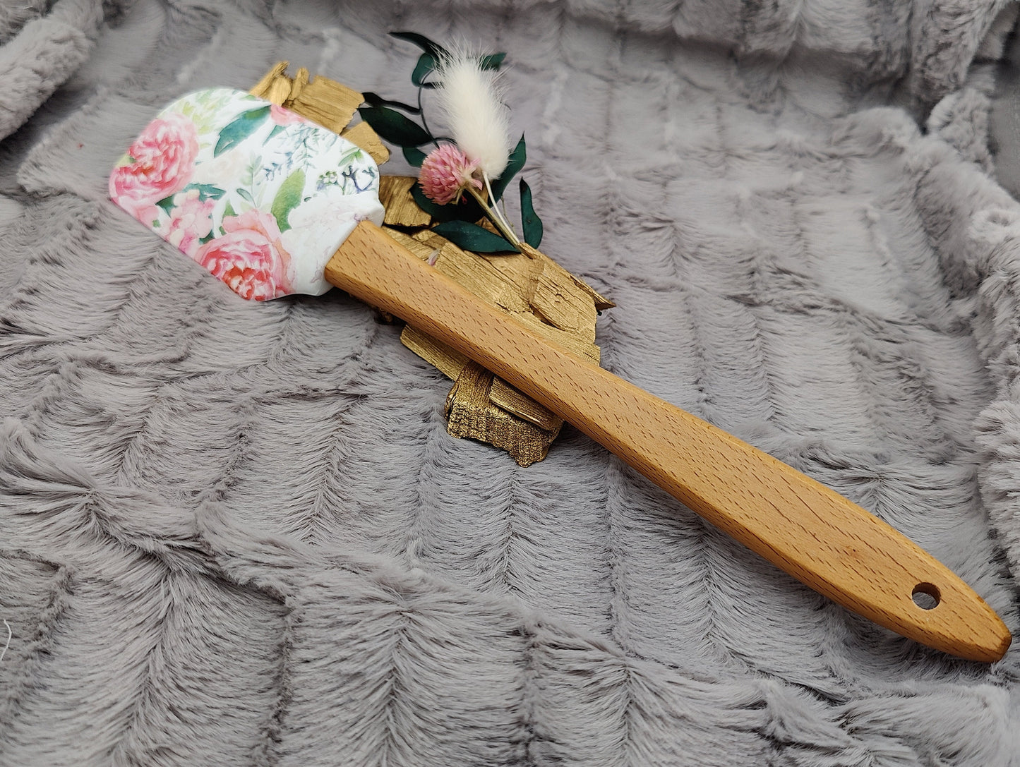 Teigschaber Silikonspatel personalisiert XXXL Blumen floral  backen kochen ca. 31 cm lang mit Wunschgravur Geschenk Küchenhelfer