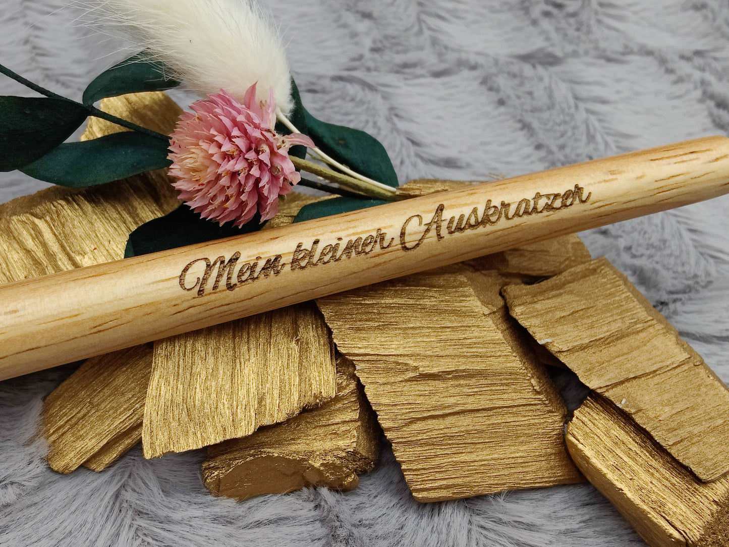 Teigschaber Silikonspatel personalisiert  Holz backen schmal cremeweiß ca. 23 x 2,5 cm mit Wunschgravur