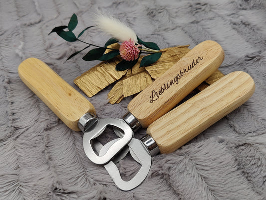Flaschenöffner personalisiert aus Holz mit individueller Gravur Geschenk Geschenkidee
