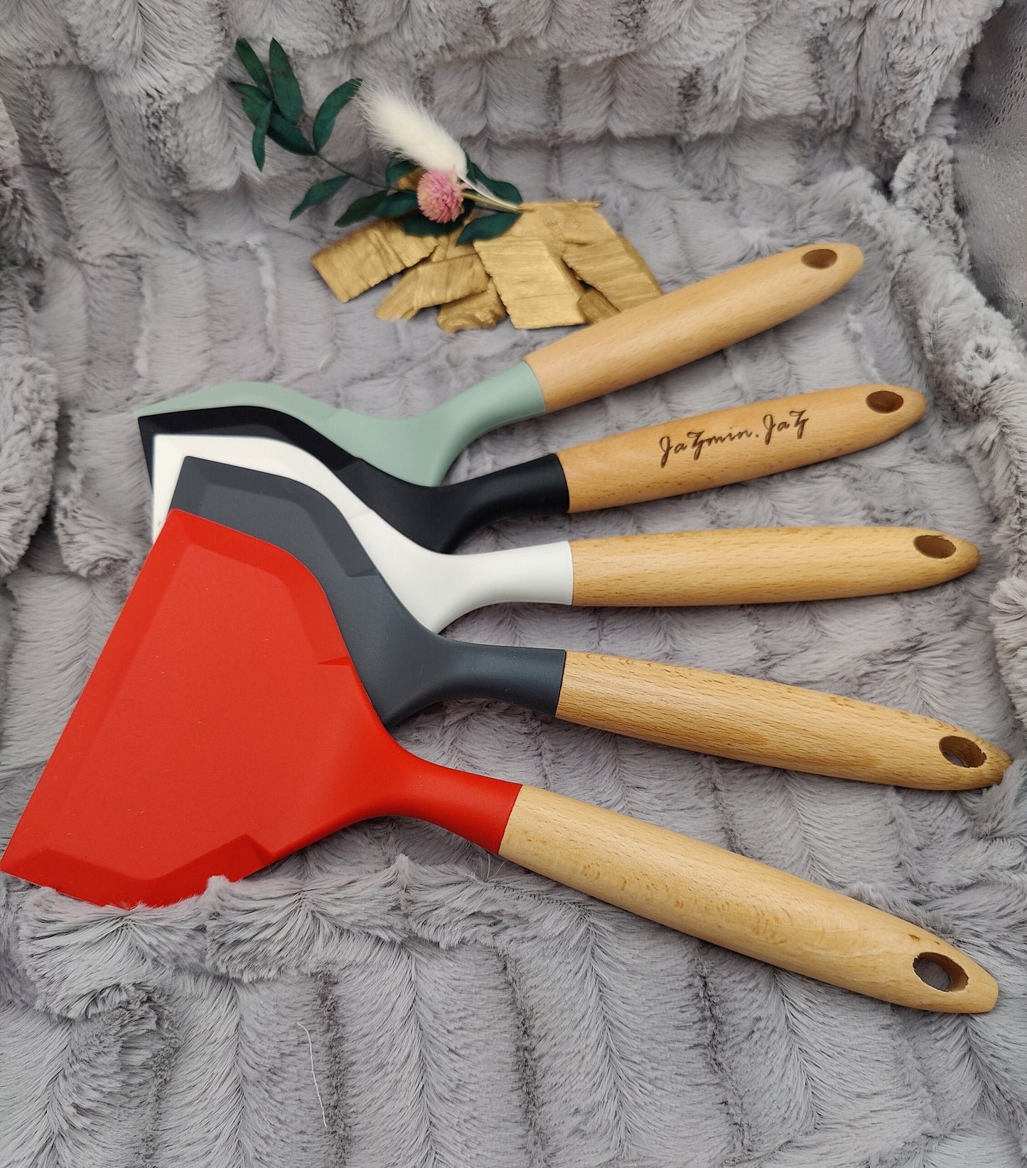 Pfannenwender personalisiert Silikon backen kochen ca. 26 cm lang mit Wunschgravur Geschenk Küchenhelfer