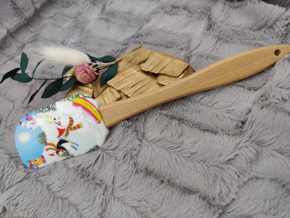 Silikonspatel personalisiert weiß Ski Pinguin Weihnachten Teigschaber backen, kochen ca. 25 cm lang mit Wunschgravur Geschenk