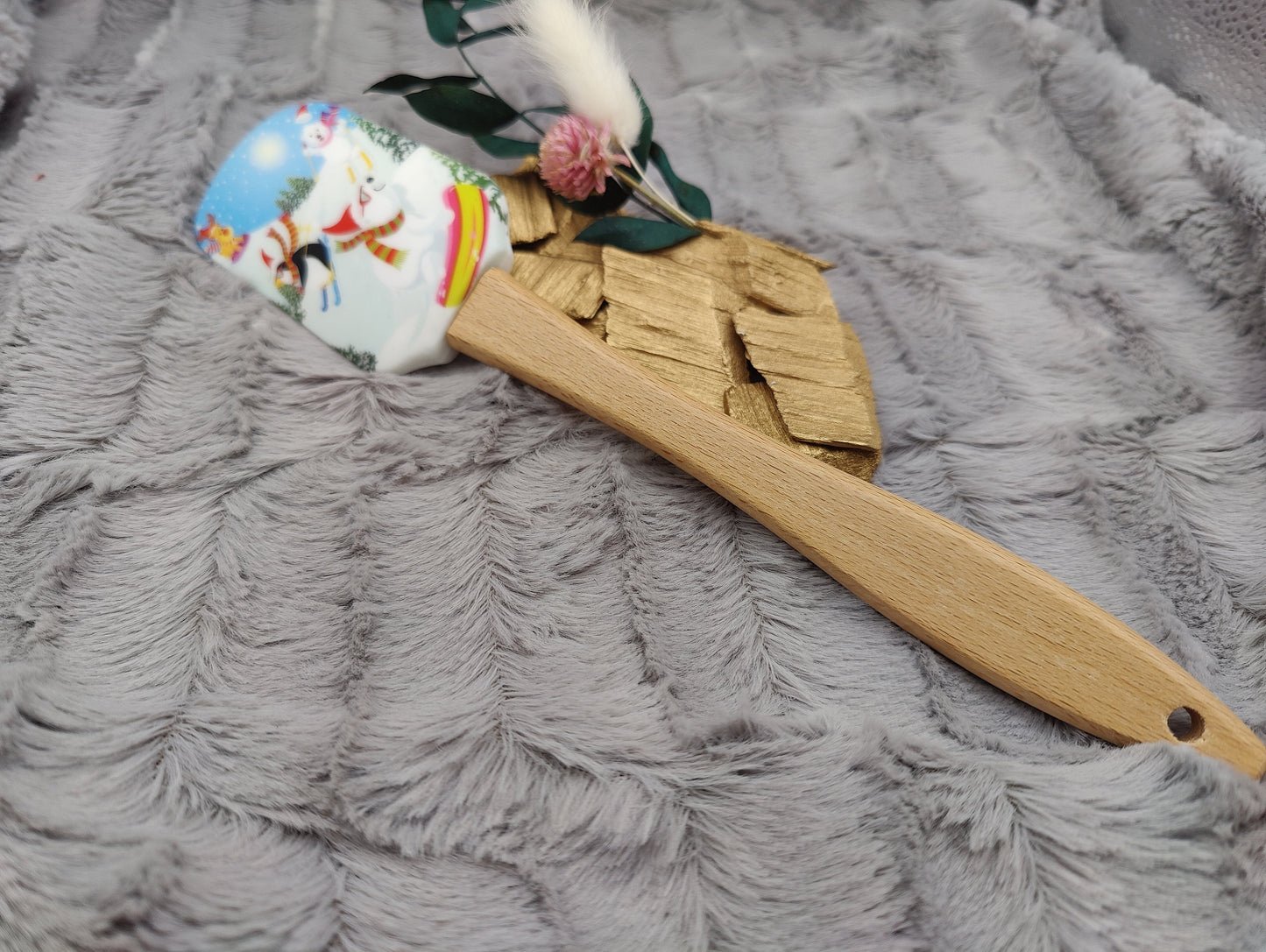 Silikonspatel personalisiert weiß Ski Pinguin Weihnachten Teigschaber backen, kochen ca. 25 cm lang mit Wunschgravur Geschenk