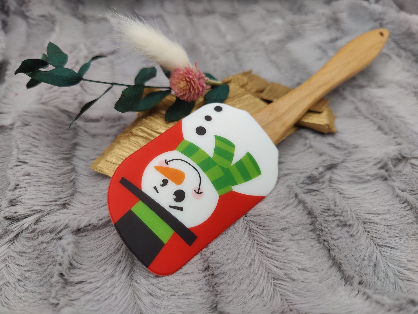 Silikonspatel personalisiert Schneemann Weihnachten Teigschaber backen, kochen ca. 25 cm lang mit Wunschgravur Geschenk