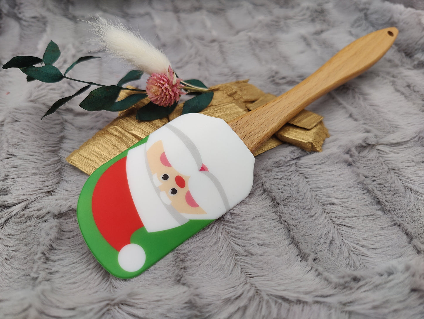 Silikonspatel personalisiert grün Nikolaus Weihnachten Teigschaber backen, kochen ca. 25 cm lang mit Wunschgravur Geschenk