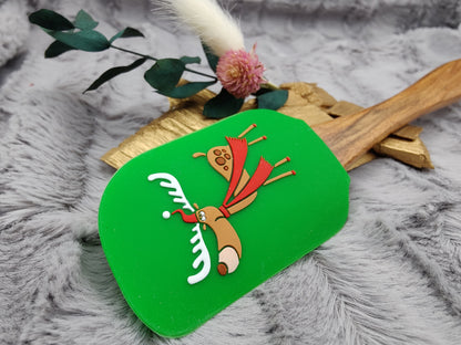 Silikonspatel personalisiert grün 3D Rentier Weihnachten Teigschaber backen, kochen ca. 25 cm lang mit Wunschgravur Geschenk