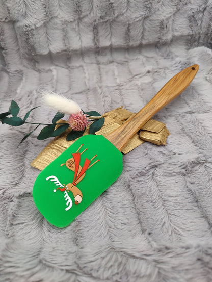Silikonspatel personalisiert grün 3D Rentier Weihnachten Teigschaber backen, kochen ca. 25 cm lang mit Wunschgravur Geschenk