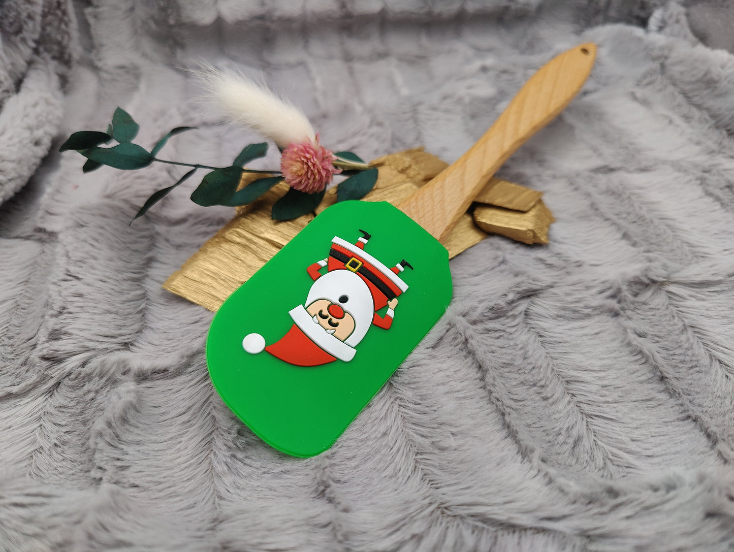 Silikonspatel personalisiert grün 3D Nikolaus Weihnachten Teigschaber backen, kochen ca. 25 cm lang mit Wunschgravur Geschenk