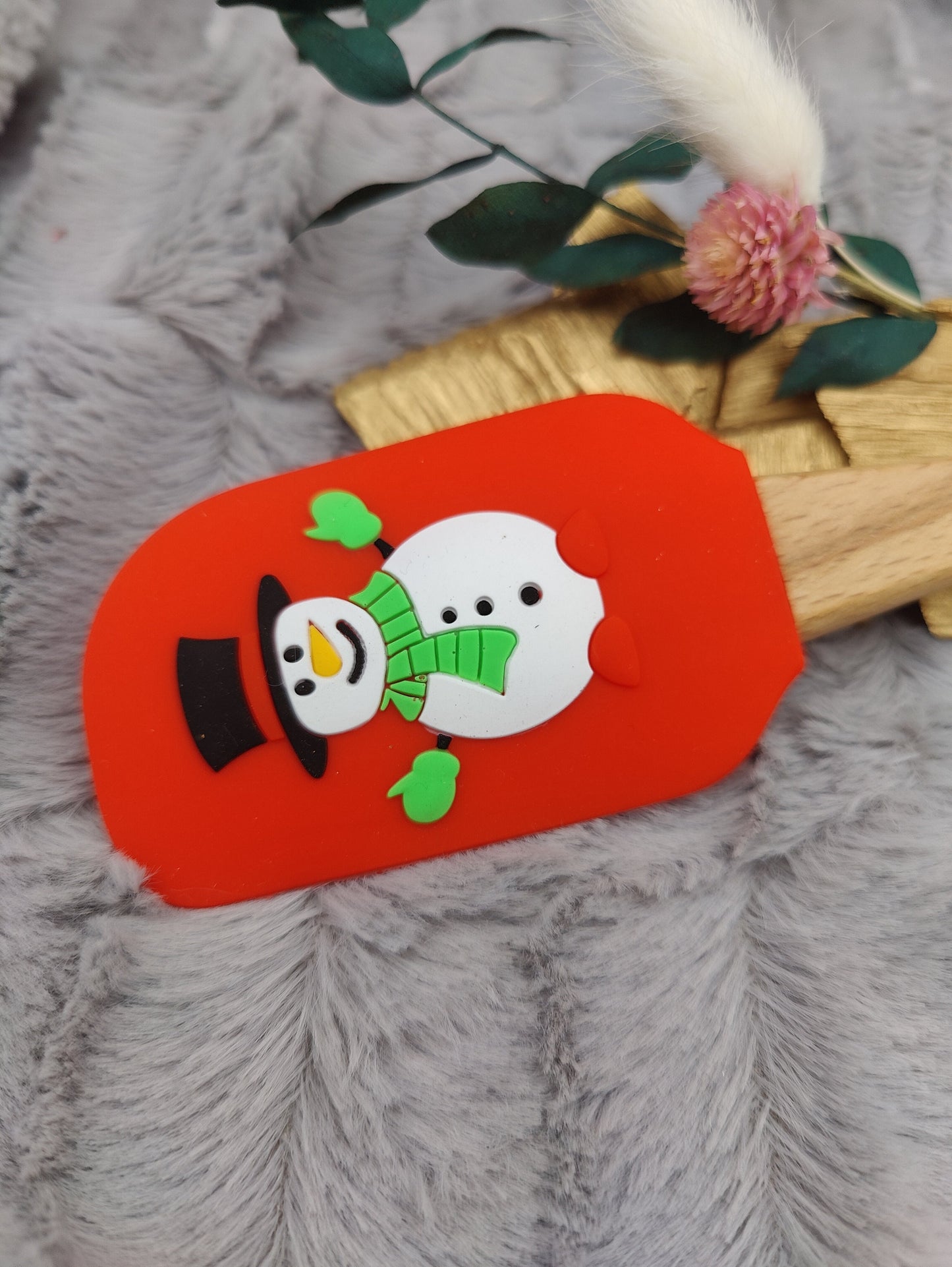 Silikonspatel personalisiert rot 3D Schneemann Weihnachten Teigschaber backen, kochen ca. 25 cm lang mit Wunschgravur Geschenk