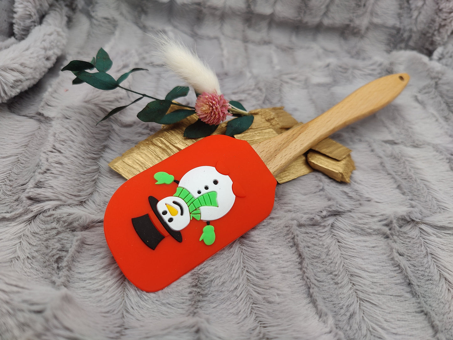 Silikonspatel personalisiert rot 3D Schneemann Weihnachten Teigschaber backen, kochen ca. 25 cm lang mit Wunschgravur Geschenk