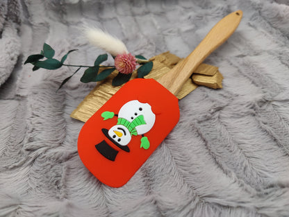 Silikonspatel personalisiert rot 3D Schneemann Weihnachten Teigschaber backen, kochen ca. 25 cm lang mit Wunschgravur Geschenk