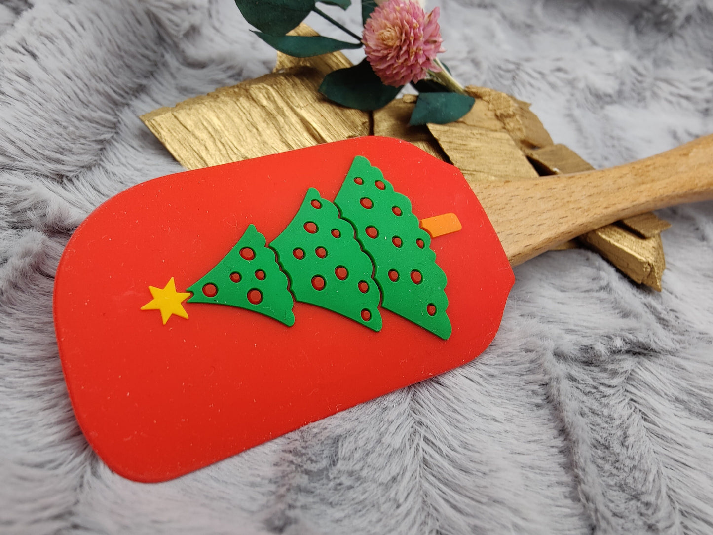 Silikonspatel personalisiert rot 3D Christbaum Weihnachten Teigschaber backen, kochen ca. 25 cm lang mit Wunschgravur Geschenk