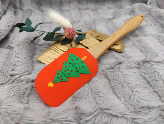 Silikonspatel personalisiert rot 3D Christbaum Weihnachten Teigschaber backen, kochen ca. 25 cm lang mit Wunschgravur Geschenk