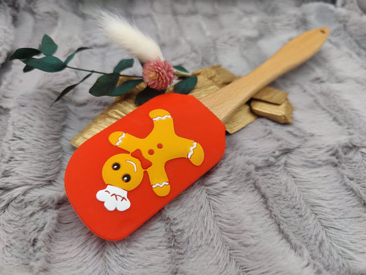 Silikonspatel personalisiert rot 3D Keks Weihnachten Teigschaber backen, kochen ca. 25 cm lang mit Wunschgravur Geschenk
