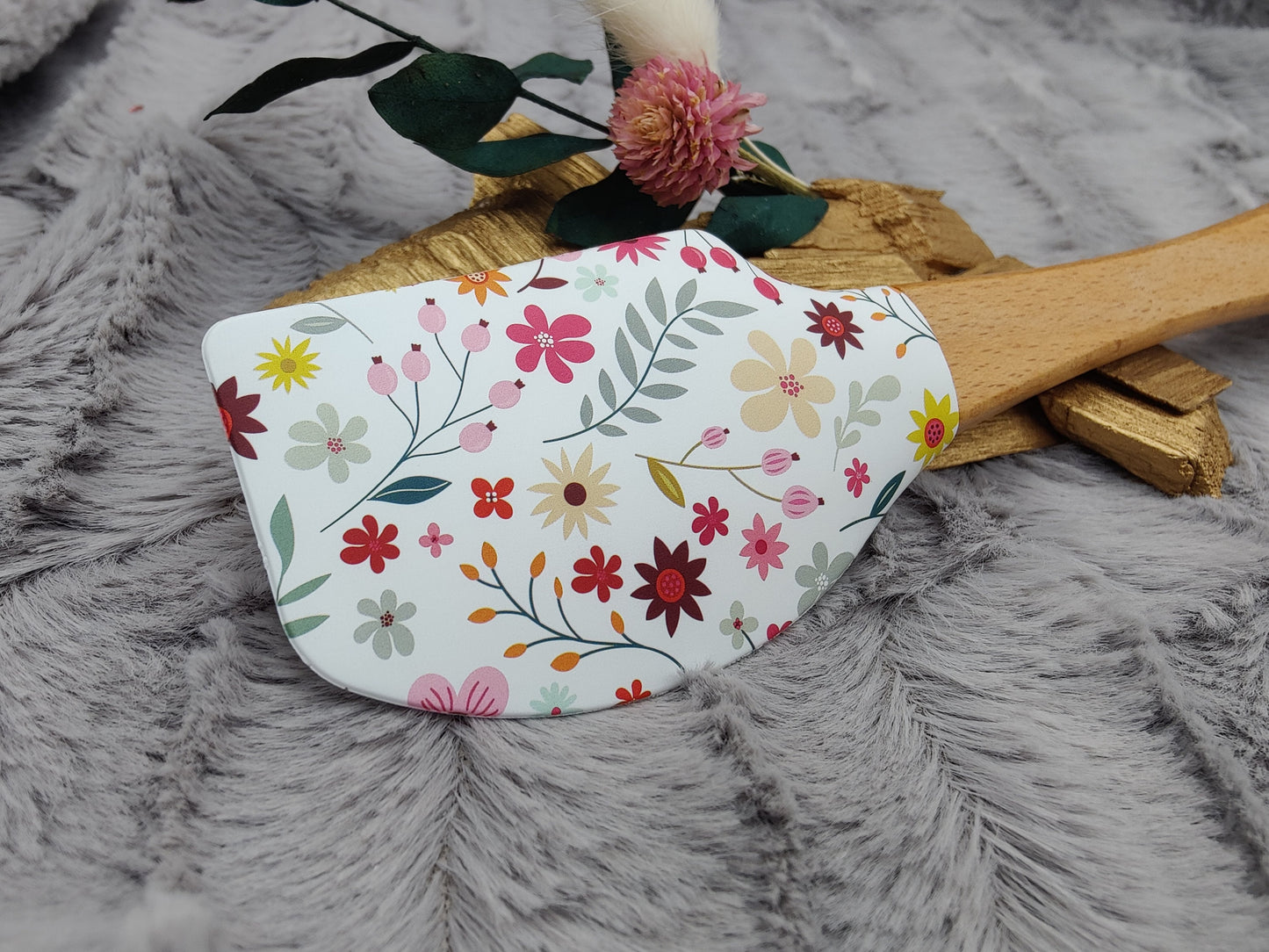 Silikonspatel Blumen floral Teigschaber backen, kochen ca. 25 cm lang mit Wunschgravur personalisiert Geschenk