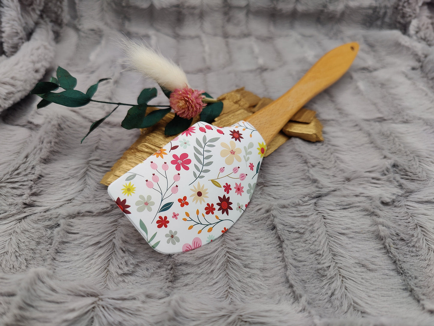 Silikonspatel Blumen floral Teigschaber backen, kochen ca. 25 cm lang mit Wunschgravur personalisiert Geschenk