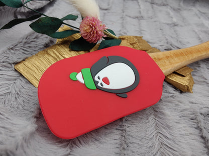 Silikonspatel personalisiert rot 3D Pinguin Weihnachten Teigschaber backen, kochen ca. 25 cm lang mit Wunschgravur Geschenk