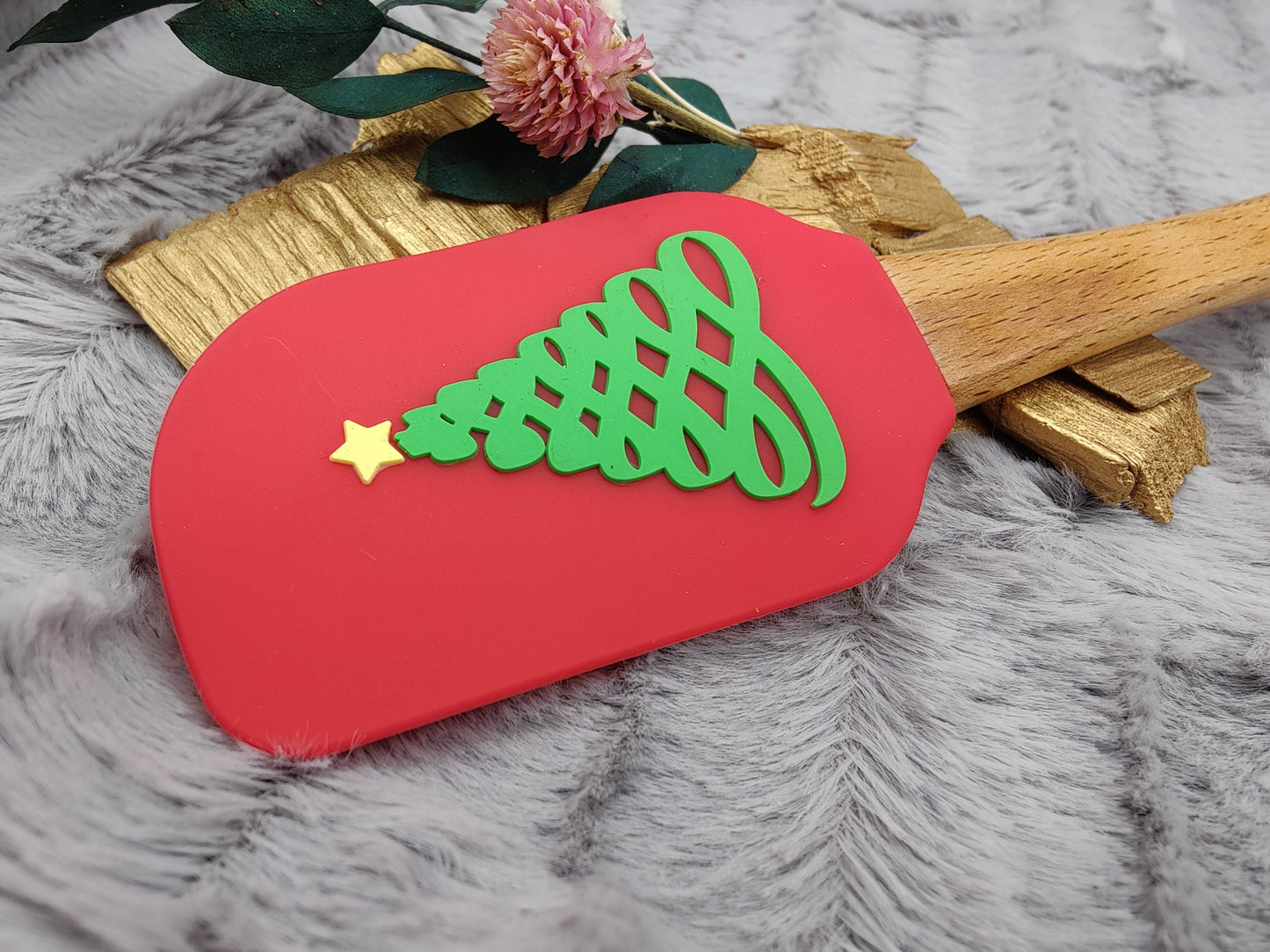 Silikonspatel personalisiert rot 3D Christbaum Weihnachten Teigschaber backen, kochen ca. 25 cm lang mit Wunschgravur Geschenk