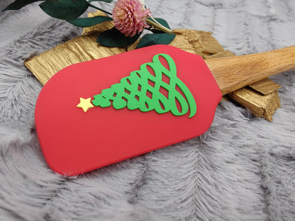 Silikonspatel personalisiert rot 3D Christbaum Weihnachten Teigschaber backen, kochen ca. 25 cm lang mit Wunschgravur Geschenk