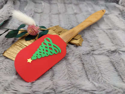 Silikonspatel personalisiert rot 3D Christbaum Weihnachten Teigschaber backen, kochen ca. 25 cm lang mit Wunschgravur Geschenk