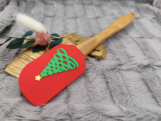 Silikonspatel personalisiert rot 3D Christbaum Weihnachten Teigschaber backen, kochen ca. 25 cm lang mit Wunschgravur Geschenk