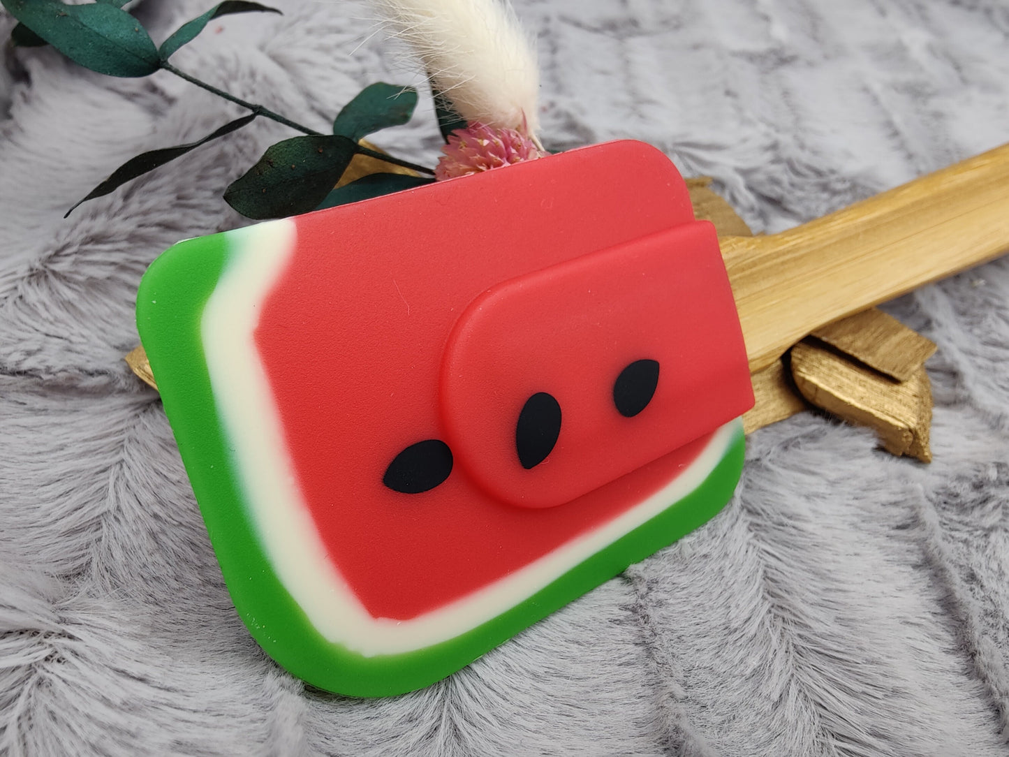 Teigschaber Silikonspatel personalisiert Wassermelone Melone Bambus  backen, kochen ca. 25 cm lang mit Wunschgravur Geschenk