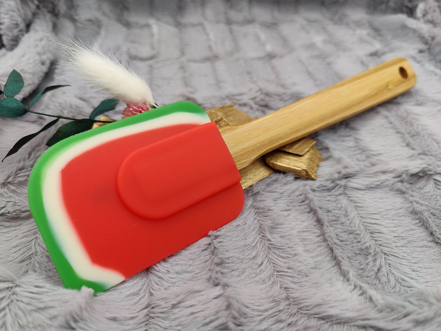 Teigschaber Silikonspatel personalisiert Wassermelone Melone Bambus  backen, kochen ca. 25 cm lang mit Wunschgravur Geschenk