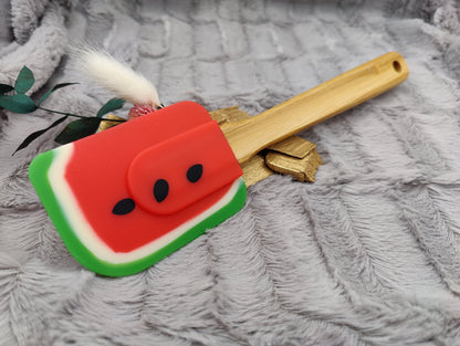 Teigschaber Silikonspatel personalisiert Wassermelone Melone Bambus  backen, kochen ca. 25 cm lang mit Wunschgravur Geschenk