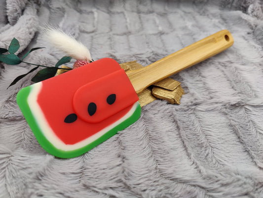Teigschaber Silikonspatel personalisiert Wassermelone Melone Bambus  backen, kochen ca. 25 cm lang mit Wunschgravur Geschenk