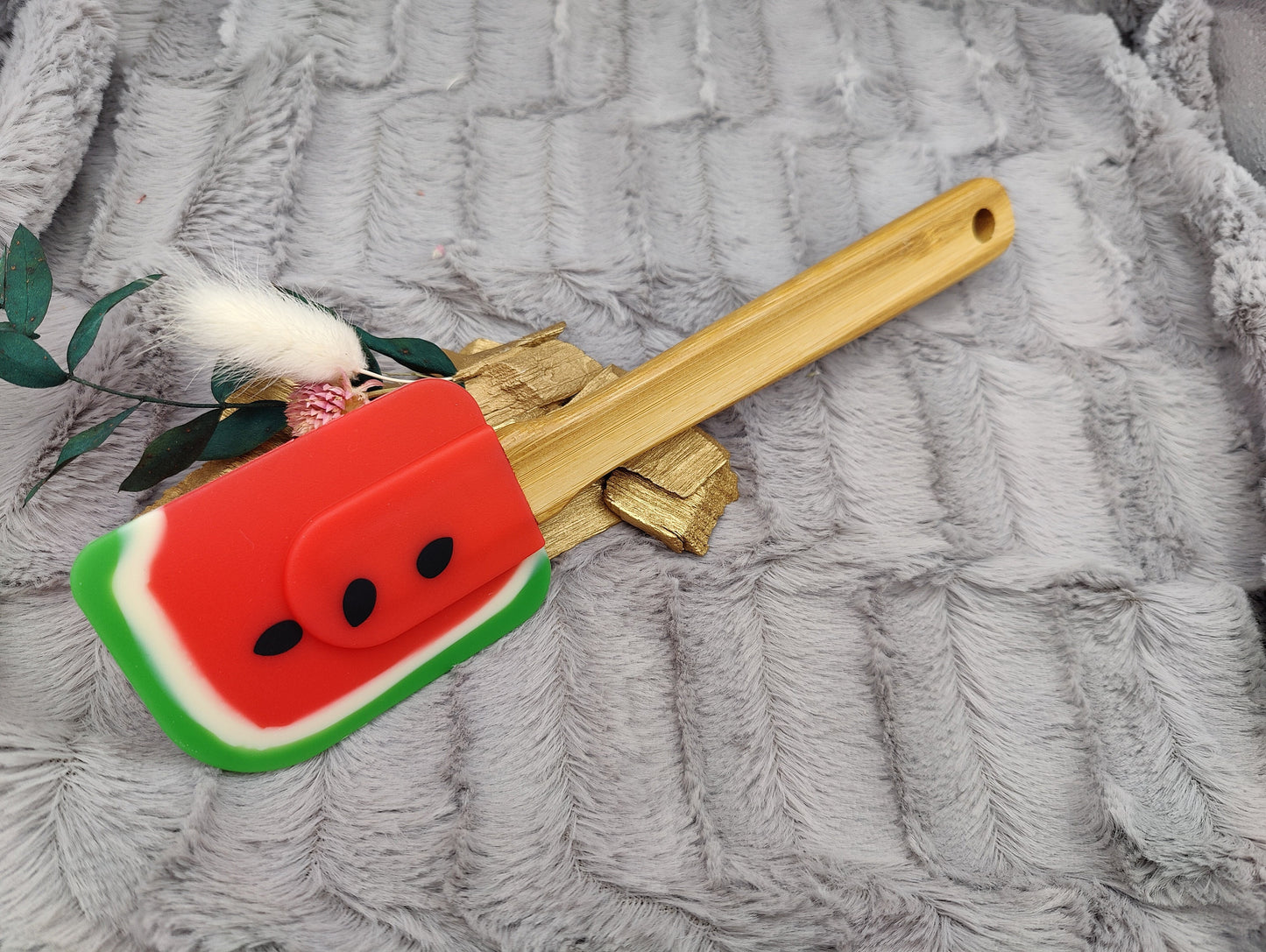 Teigschaber Silikonspatel personalisiert Wassermelone Melone Bambus  backen, kochen ca. 25 cm lang mit Wunschgravur Geschenk