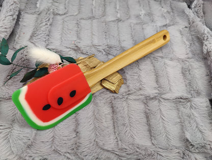 Teigschaber Silikonspatel personalisiert Wassermelone Melone Bambus  backen, kochen ca. 25 cm lang mit Wunschgravur Geschenk