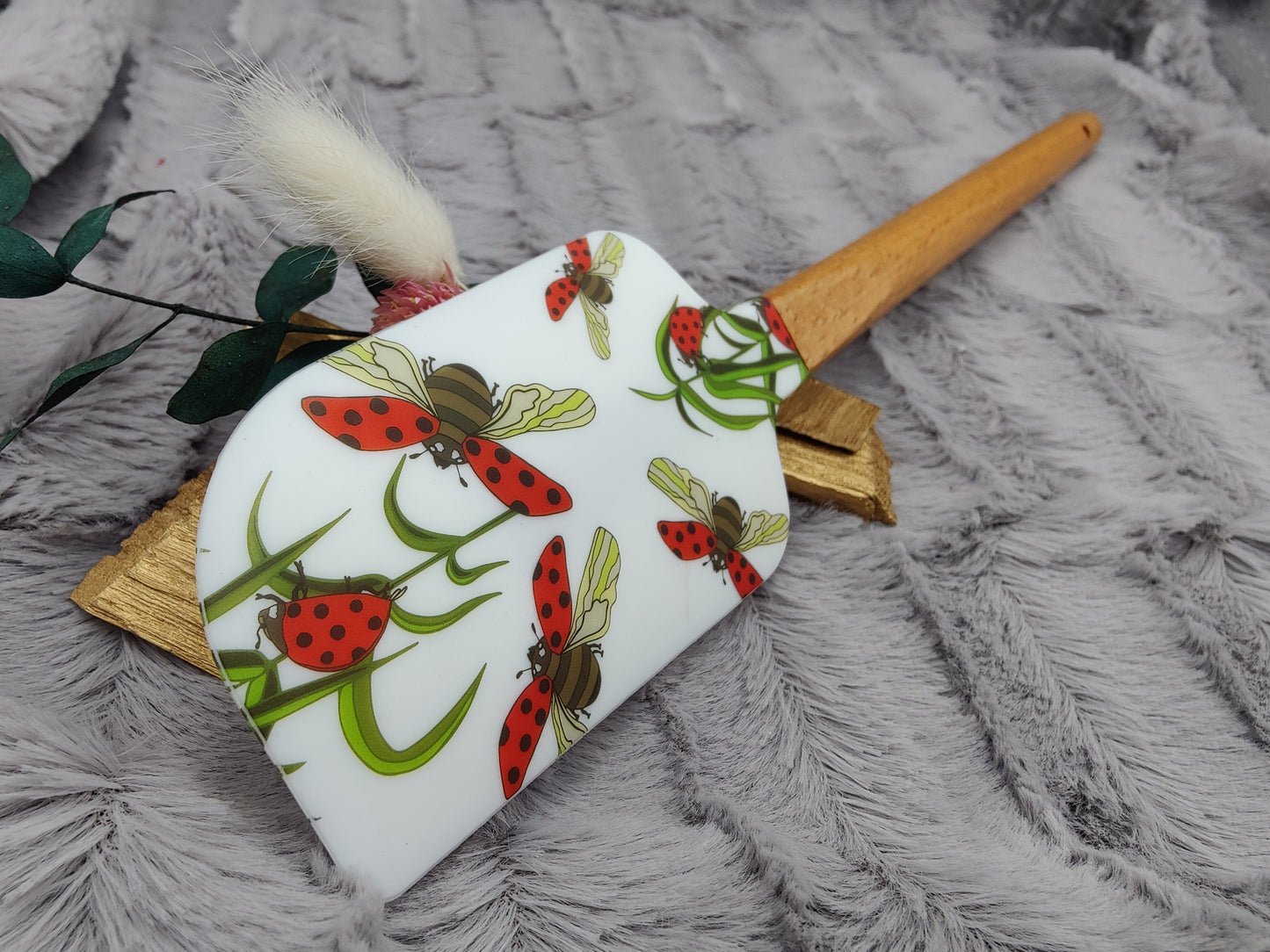 Teigschaber Silikonspatel XXXL personalisiert Marienkäfer backen kochen ca. 31 cm lang mit Wunschgravur Geschenk Küchenhelfer