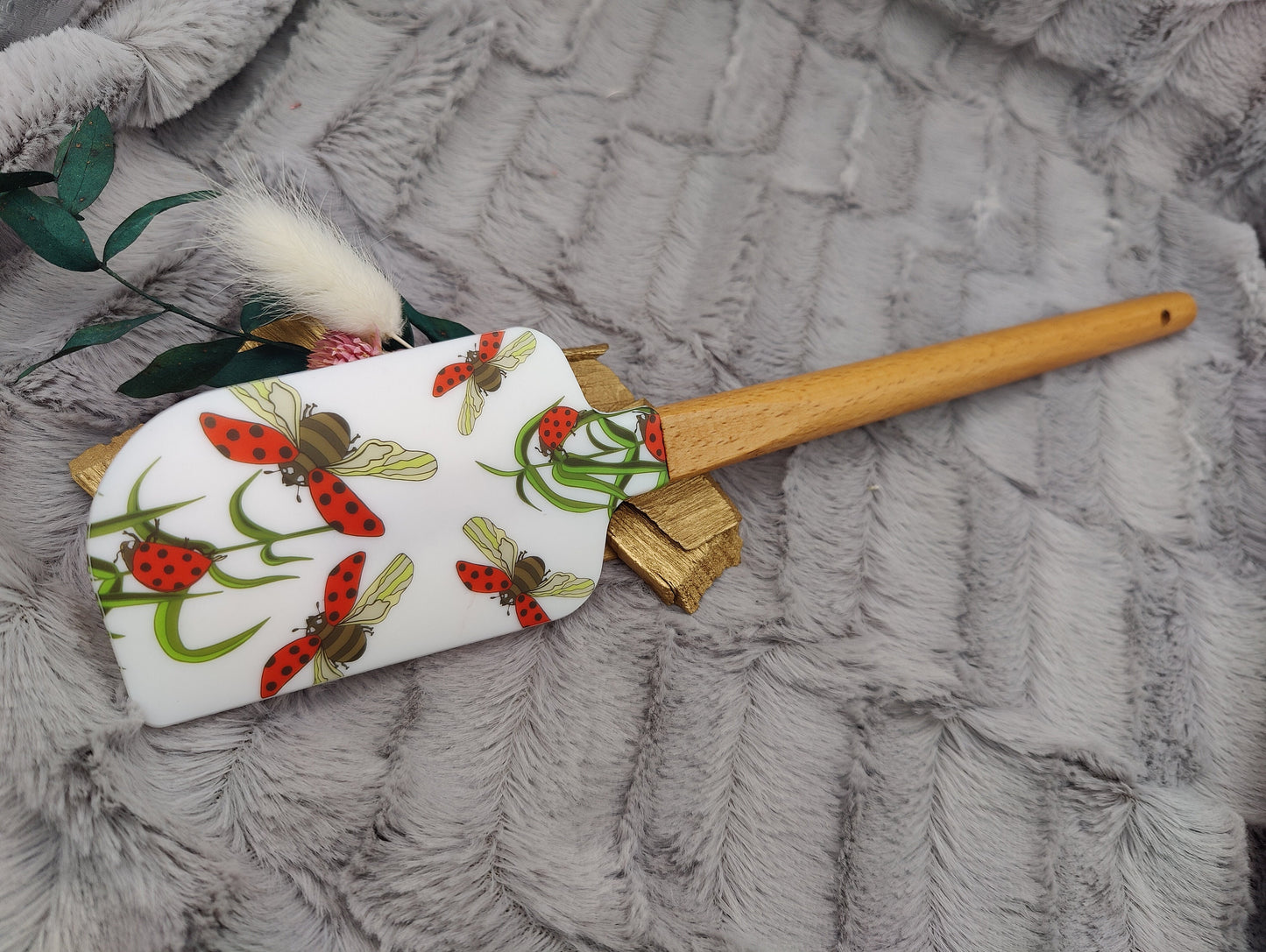Teigschaber Silikonspatel XXXL personalisiert Marienkäfer backen kochen ca. 31 cm lang mit Wunschgravur Geschenk Küchenhelfer