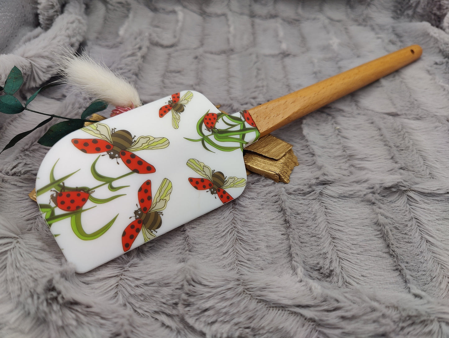 Teigschaber Silikonspatel XXXL personalisiert Marienkäfer backen kochen ca. 31 cm lang mit Wunschgravur Geschenk Küchenhelfer